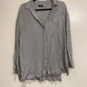 Dark Blue Strip Button Down Top